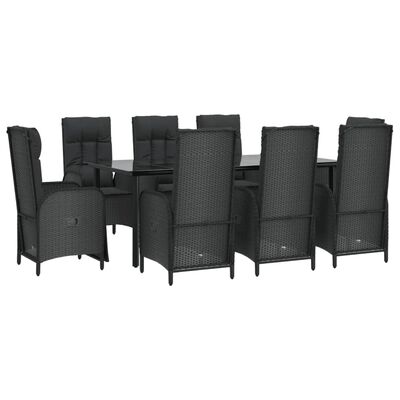 vidaXL 9 Piece Patio Dining Set with Cushions Black Poly Rattan