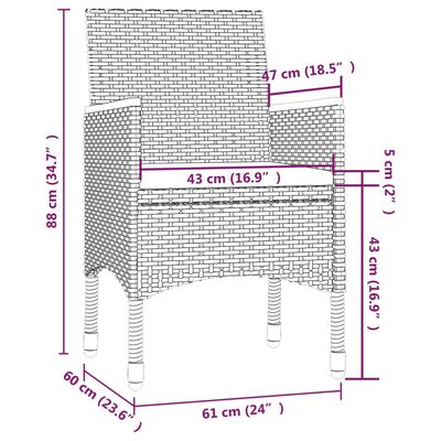 vidaXL 9 Piece Patio Dining Set with Cushions Poly Rattan Gray