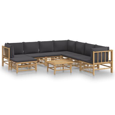 vidaXL 9 Piece Patio Lounge Set with Dark Gray Cushions Bamboo