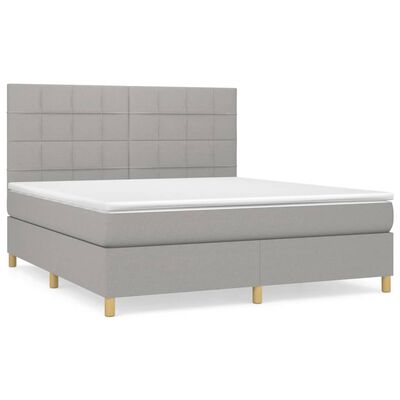 vidaXL Box Spring Bed with Mattress Light Gray King Fabric