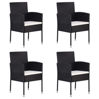 vidaXL Patio Chairs with Cream White Cushions 4 pcs Black Poly Rattan