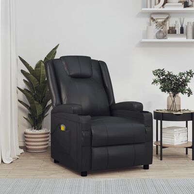 vidaXL Massage Recliner with Ottoman Black Faux Leather and