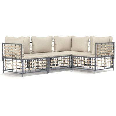 vidaXL 4 Piece Patio Lounge Set with Cushions Anthracite Poly Rattan