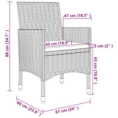 vidaXL 7 Piece Patio Dining Set with Cushions Poly Rattan and Glass