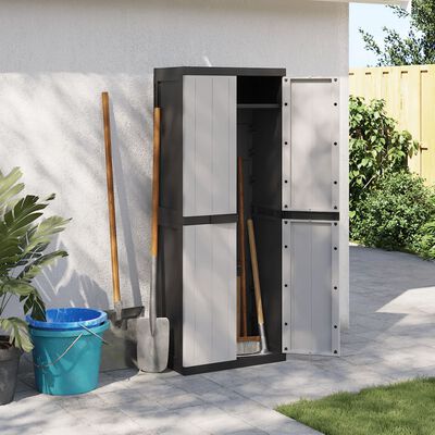 vidaXL Outdoor Storage Cabinet Gray and Black 25.6"x14.6"x65" PP