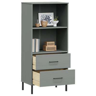 vidaXL Bookcase with 2 Drawers Gray 23.6"x13.8"x50.6" Solid Wood OSLO