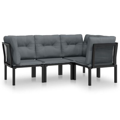 vidaXL 4 Piece Patio Lounge Set Black and Gray Poly Rattan