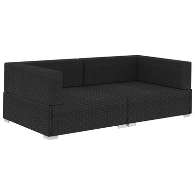 vidaXL Sectional Corner Chairs 2 pcs with Cushions Poly Rattan Black