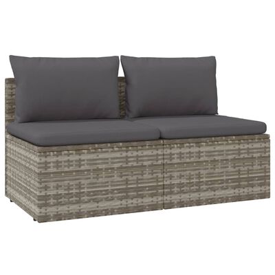 vidaXL 2-Seater Patio Sofa with Cushions Gray Poly Rattan