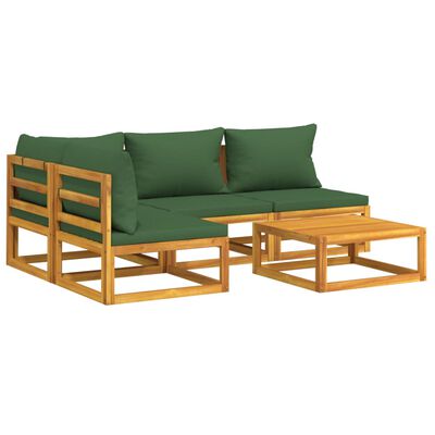 vidaXL 5 Piece Patio Lounge Set with Green Cushions Solid Wood