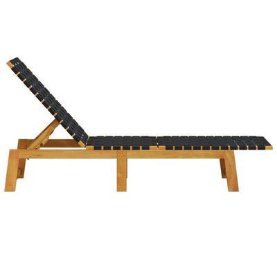 vidaXL Sun Lounger Black Solid Wood Acacia and Fabric