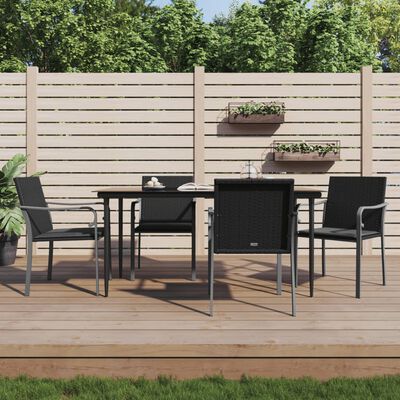 vidaXL 5 Piece Patio Dining Set with Cushions Poly Rattan and Steel