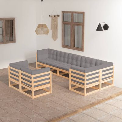 vidaXL 8 Piece Patio Lounge Set with Cushions Solid Pinewood