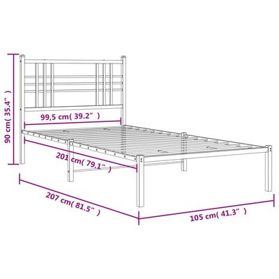 vidaXL Metal Bed Frame without Mattress with Headboard White 39.4"x78.7"