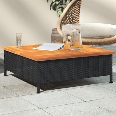 vidaXL Patio Table Black 27.6"x27.6"x9.8" Rattan and Acacia Wood