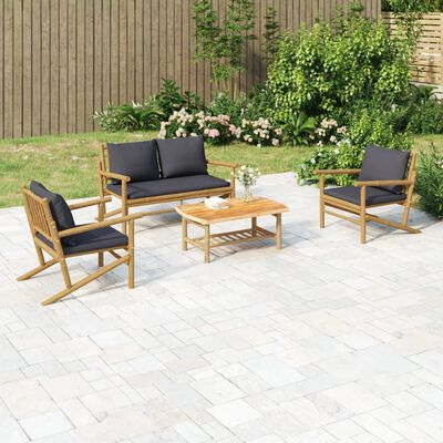 vidaXL 4 Piece Patio Lounge Set with Dark Gray Cushions Bamboo