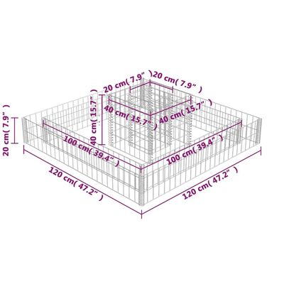 vidaXL Gabion Planter Galvanized Steel 47.2"x47.2"x7.8"