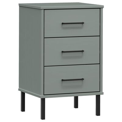 vidaXL Bedside Cabinet with Metal Legs Gray Solid Wood Pine OSLO