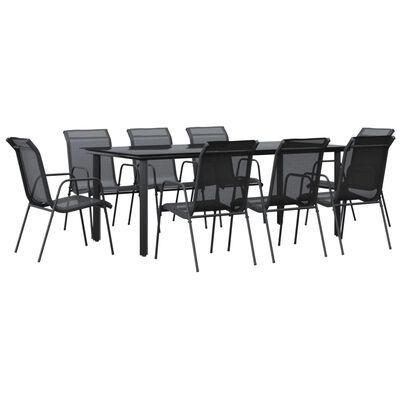 vidaXL 9 Piece Patio Dining Set Black Steel and Textilene