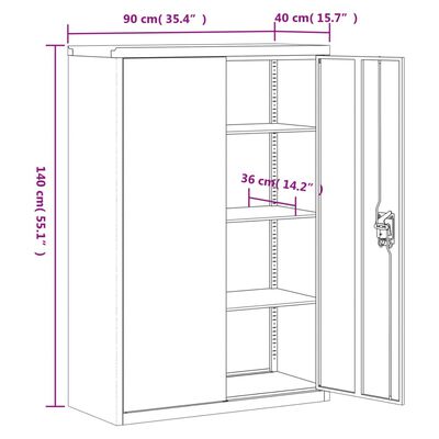 vidaXL File Cabinet Black 35.4"x15.7"x55.1" Steel