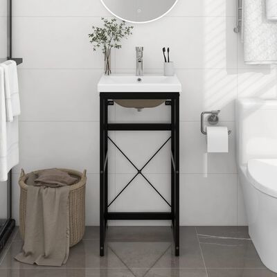 vidaXL Bathroom Washbasin Frame with Built-in Basin Black Iron