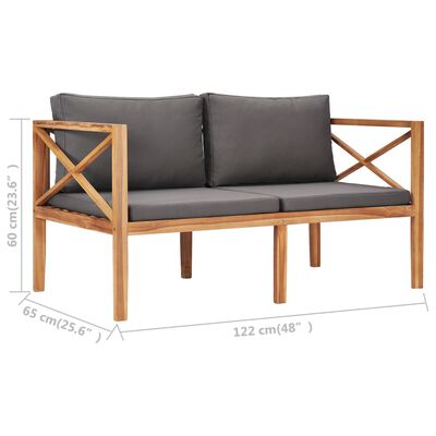 vidaXL Patio Bench with Dark Gray Cushions Solid Teak Wood