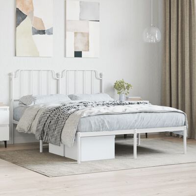 vidaXL Metal Bed Frame without Mattress with Headboard White 59.1"x78.7"