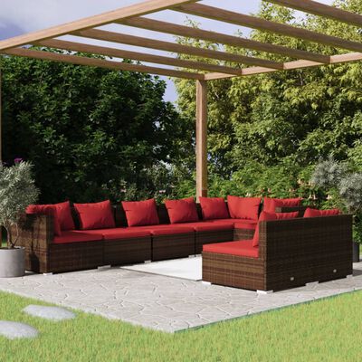 vidaXL 8 Piece Patio Lounge Set with Cushions Brown Poly Rattan