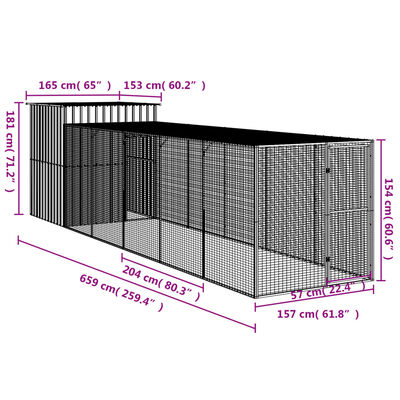 vidaXL Chicken Cage with Run Light Gray 65"x259.4"x71.3" Galvanized Steel