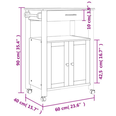 vidaXL Kitchen Trolley MONZA 23.6"x15.7"x35.4" Solid Wood Pine