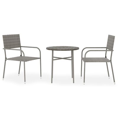 vidaXL 3 Piece Patio Dining Set Poly Rattan Gray