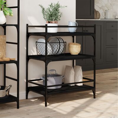 vidaXL Kitchen Trolley Black 25.6"x15.7"x34.1" Engineered Wood