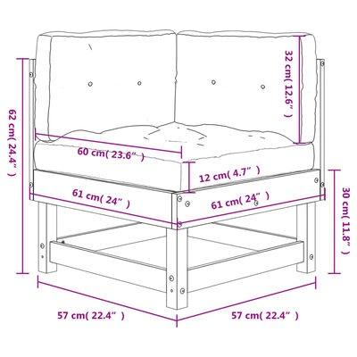 vidaXL Corner Sofa with Cushions White Solid Wood Pine