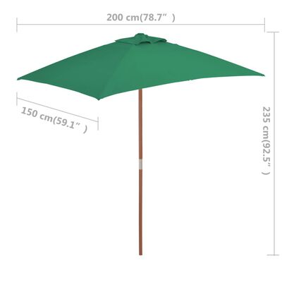 vidaXL Garden Parasol with Wooden Pole 59.1"x78.7" Green