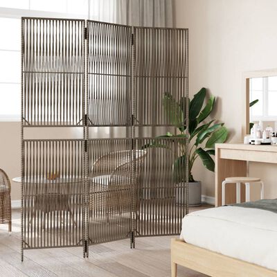 vidaXL Room Divider 3 Panels Gray Poly Rattan