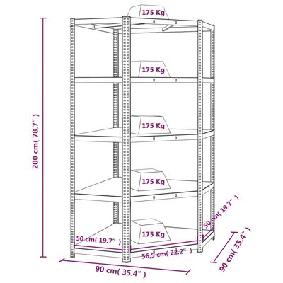 vidaXL 5-Layer Corner Shelf Silver Steel&Engineered Wood