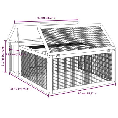 vidaXL Rabbit Hutch Brown 46.3"x38.2"x18.7" Solid Wood Pine