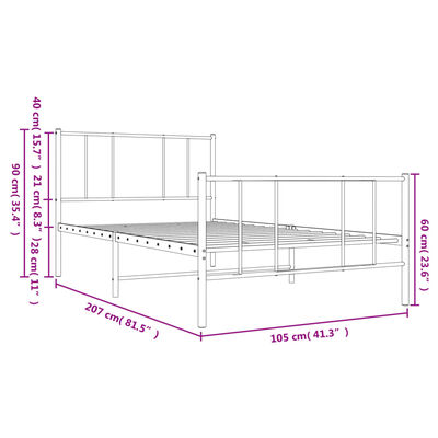 vidaXL Metal Bed Frame without Mattress with Footboard White 39.4"x78.7"