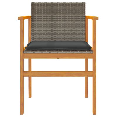 vidaXL Patio Chairs with Cushions 2 pcs Gray Poly Rattan&Solid Wood