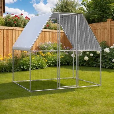 vidaXL Chicken Cage Silver and Gray 6.6‘x6.6‘x6.6‘ Galvanized Steel