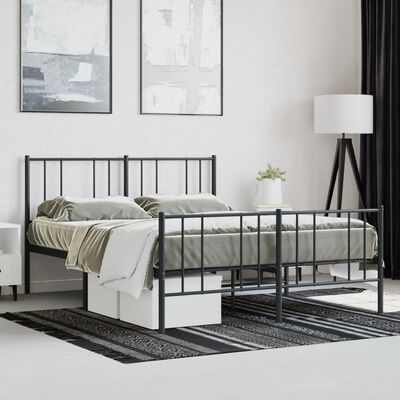 vidaXL Metal Bed Frame without Mattress with Footboard Black 59.1"x78.7"