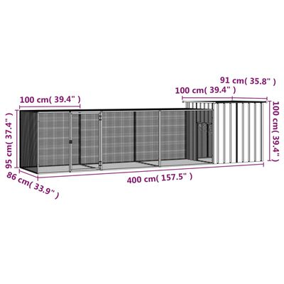 vidaXL Chicken Cage Anthracite 157.5"x35.8"x39.4" Galvanized Steel