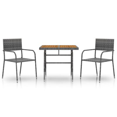 vidaXL 3 Piece Patio Dining Set Poly Rattan Gray