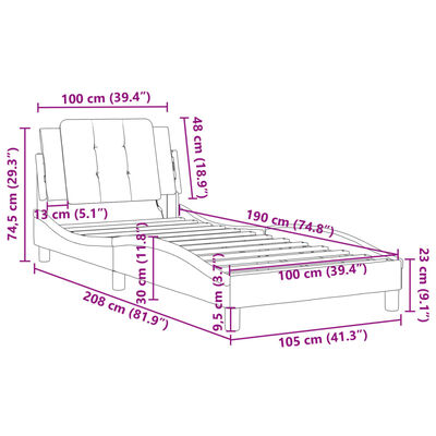 vidaXL Bed Frame with LED without Mattress White 39.4"x74.8"