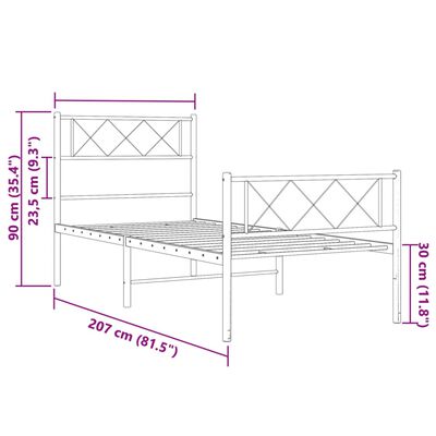 vidaXL Metal Bed Frame without Mattress with Footboard White 39.4"x78.7"