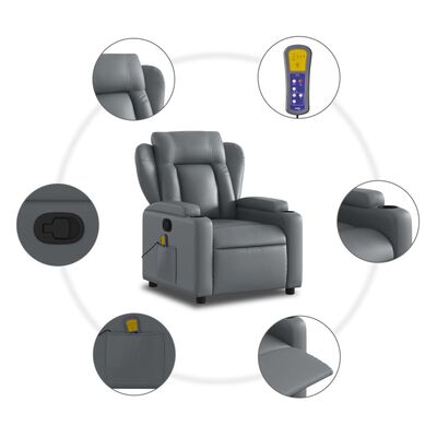 vidaXL Massage Recliner Chair Gray Faux Leather