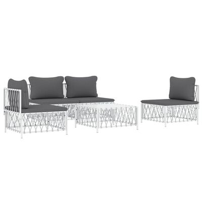 vidaXL 5 Piece Patio Lounge Set with Cushions White Steel