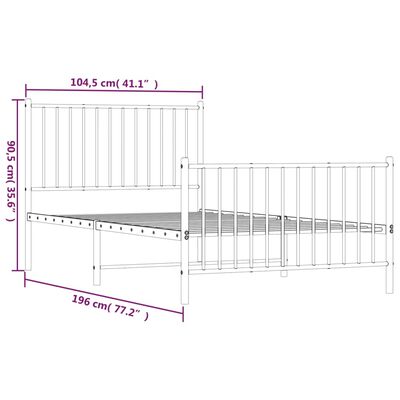 vidaXL Metal Bed Frame without Mattress with Footboard Black 39.4"x74.8"