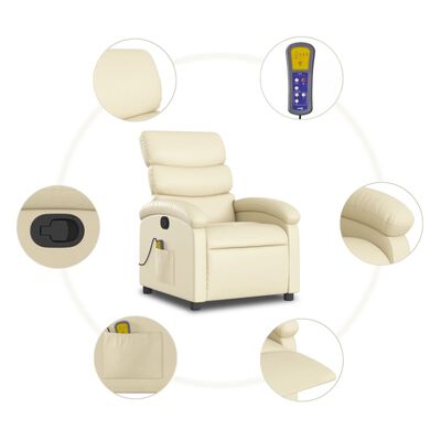 vidaXL Massage Recliner Chair Cream Faux Leather