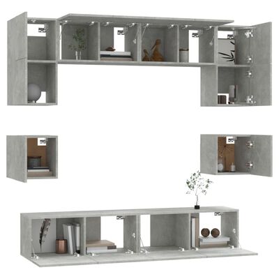 vidaXL 8 Piece TV Stand Set Concrete Gray Engineered Wood